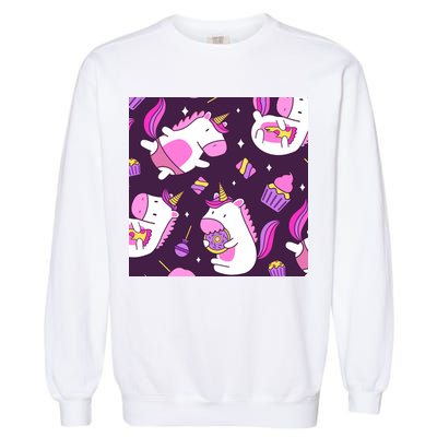 Happy Unicorn Dessert Lover Pattern Garment-Dyed Sweatshirt