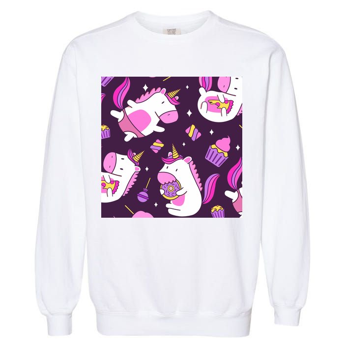 Happy Unicorn Dessert Lover Pattern Garment-Dyed Sweatshirt