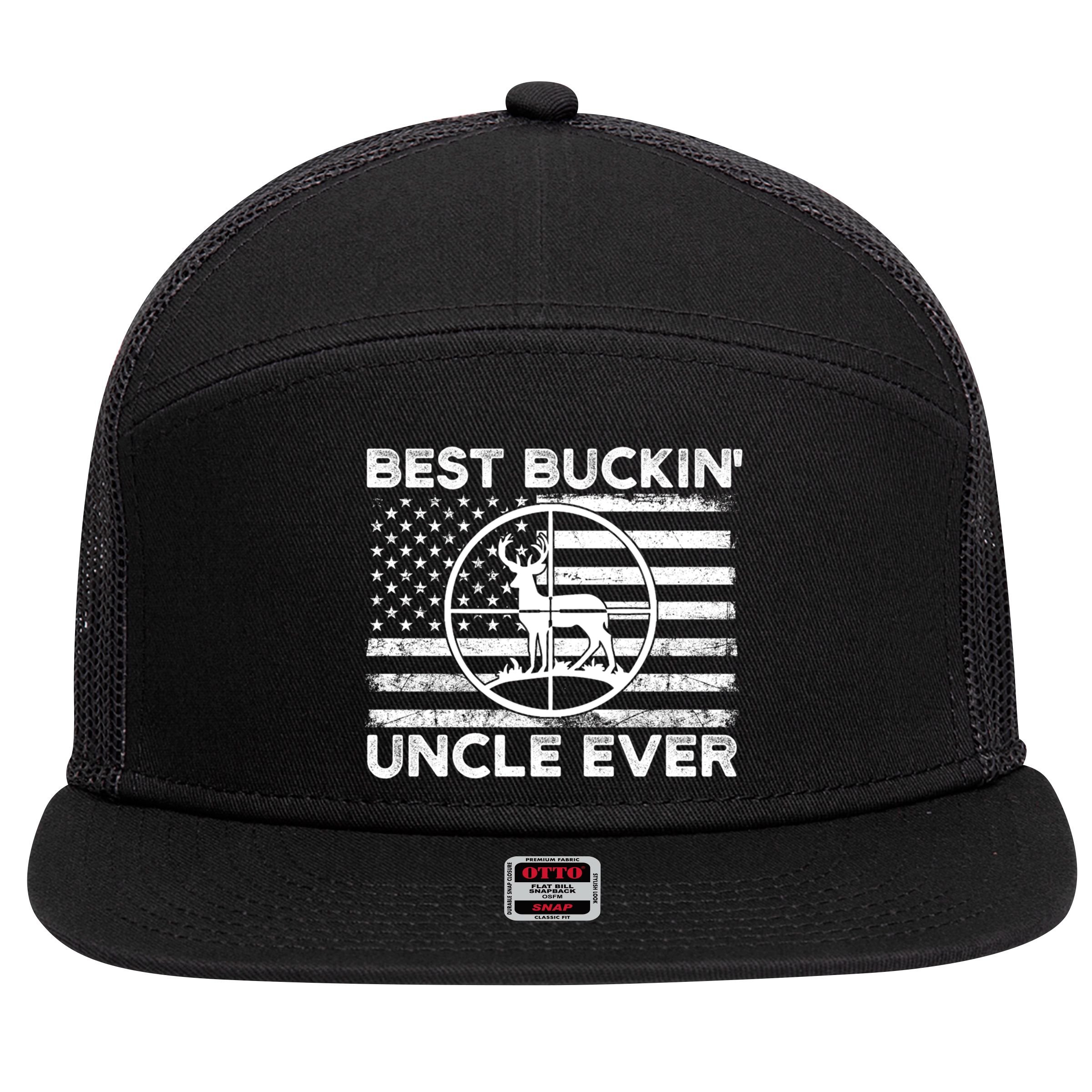 Hunting Uncle Elk Deer Hunter Best Buckin Uncle Ever Gift 7 Panel Mesh Trucker Snapback Hat