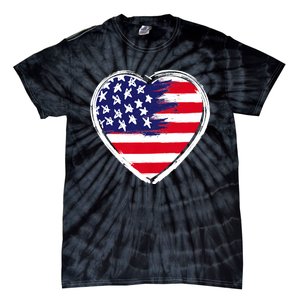 Heart Us Flag 4th Of July Patriotic American Stars Stripes Tie-Dye T-Shirt