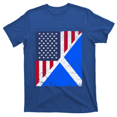 Half Usa Flag Half Scotland Flag Gift American Scottish Gift T-Shirt