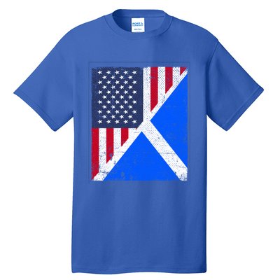 Half Usa Flag Half Scotland Flag Gift American Scottish Gift Tall T-Shirt