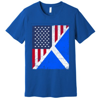 Half Usa Flag Half Scotland Flag Gift American Scottish Gift Premium T-Shirt