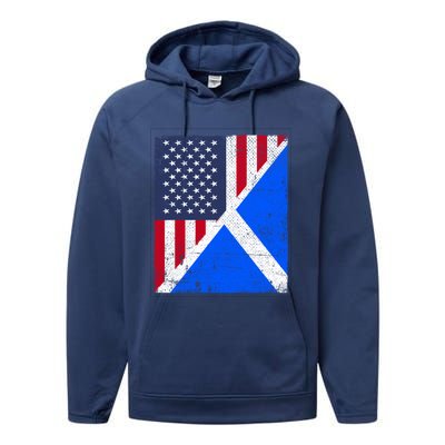 Half Usa Flag Half Scotland Flag Gift American Scottish Gift Performance Fleece Hoodie