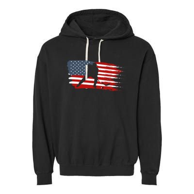 Hockey Usa Flag American Flag Patriotic Ice Hockey Garment-Dyed Fleece Hoodie