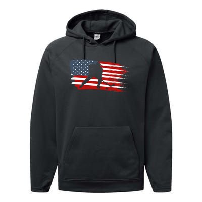 Hockey Usa Flag American Flag Patriotic Ice Hockey Performance Fleece Hoodie