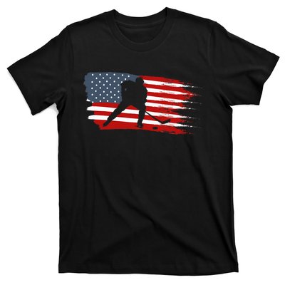 Hockey Usa Flag American Flag Patriotic Ice Hockey T-Shirt