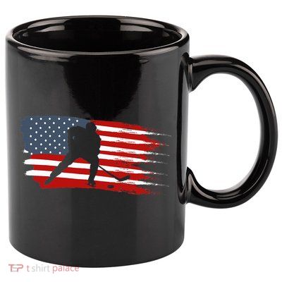 Hockey Usa Flag American Flag Patriotic Ice Hockey 11oz C Handle Ceramic Mug