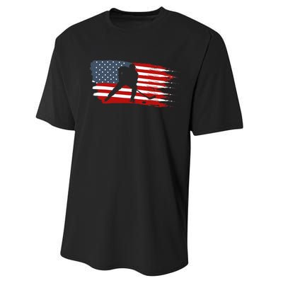 Hockey Usa Flag American Flag Patriotic Ice Hockey Performance Sprint T-Shirt