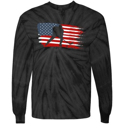 Hockey Usa Flag American Flag Patriotic Ice Hockey Tie-Dye Long Sleeve Shirt