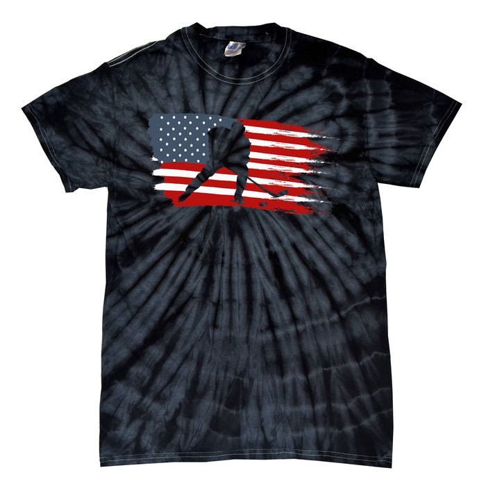 Hockey Usa Flag American Flag Patriotic Ice Hockey Tie-Dye T-Shirt