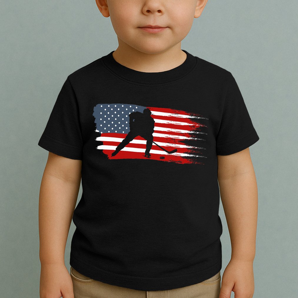 Hockey Usa Flag American Flag Patriotic Ice Hockey Toddler T-Shirt
