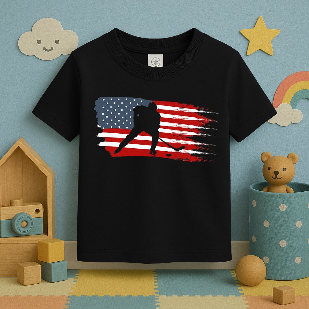 Hockey Usa Flag American Flag Patriotic Ice Hockey Toddler T-Shirt