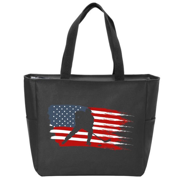 Hockey Usa Flag American Flag Patriotic Ice Hockey Zip Tote Bag