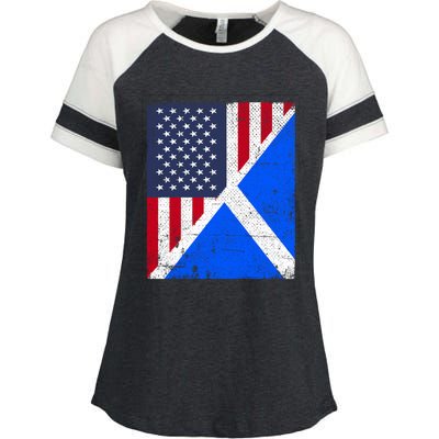 Half Usa Flag Half Scotland Flag Cute Gift American Scottish Gift Enza Ladies Jersey Colorblock Tee