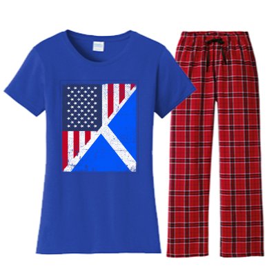 Half Usa Flag Half Scotland Flag Cute Gift American Scottish Gift Women's Flannel Pajama Set