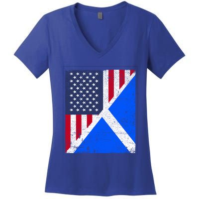 Half Usa Flag Half Scotland Flag Cute Gift American Scottish Gift Women's V-Neck T-Shirt