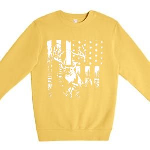 Hunting Us Flag Deer Elk Buck Camoflage Hunter Dad Gift Premium Crewneck Sweatshirt