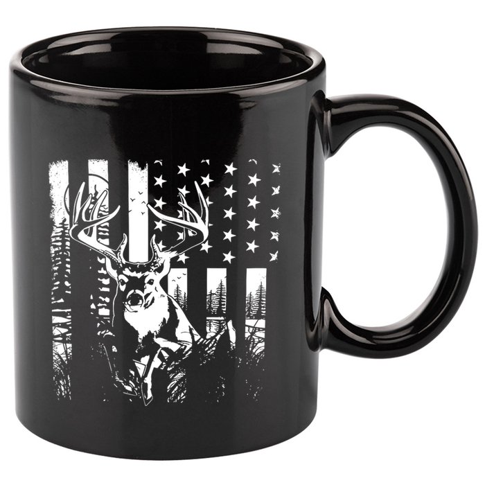 Hunting Us Flag Deer Elk Buck Camoflage Hunter Dad Gift 11oz C Handle Ceramic Mug
