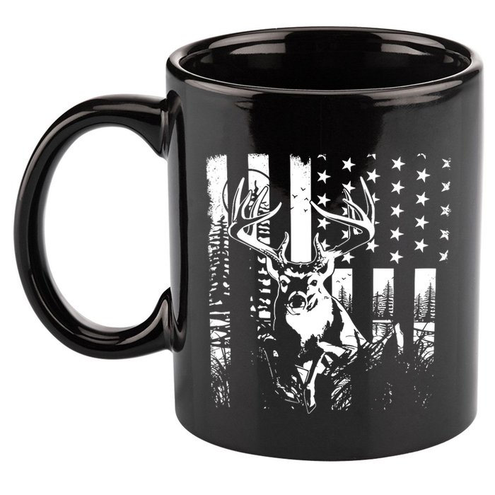 Hunting Us Flag Deer Elk Buck Camoflage Hunter Dad Gift 11oz C Handle Ceramic Mug