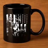 Hunting Us Flag Deer Elk Buck Camoflage Hunter Dad Gift 11oz C Handle Ceramic Mug