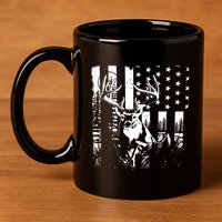Hunting Us Flag Deer Elk Buck Camoflage Hunter Dad Gift 11oz C Handle Ceramic Mug