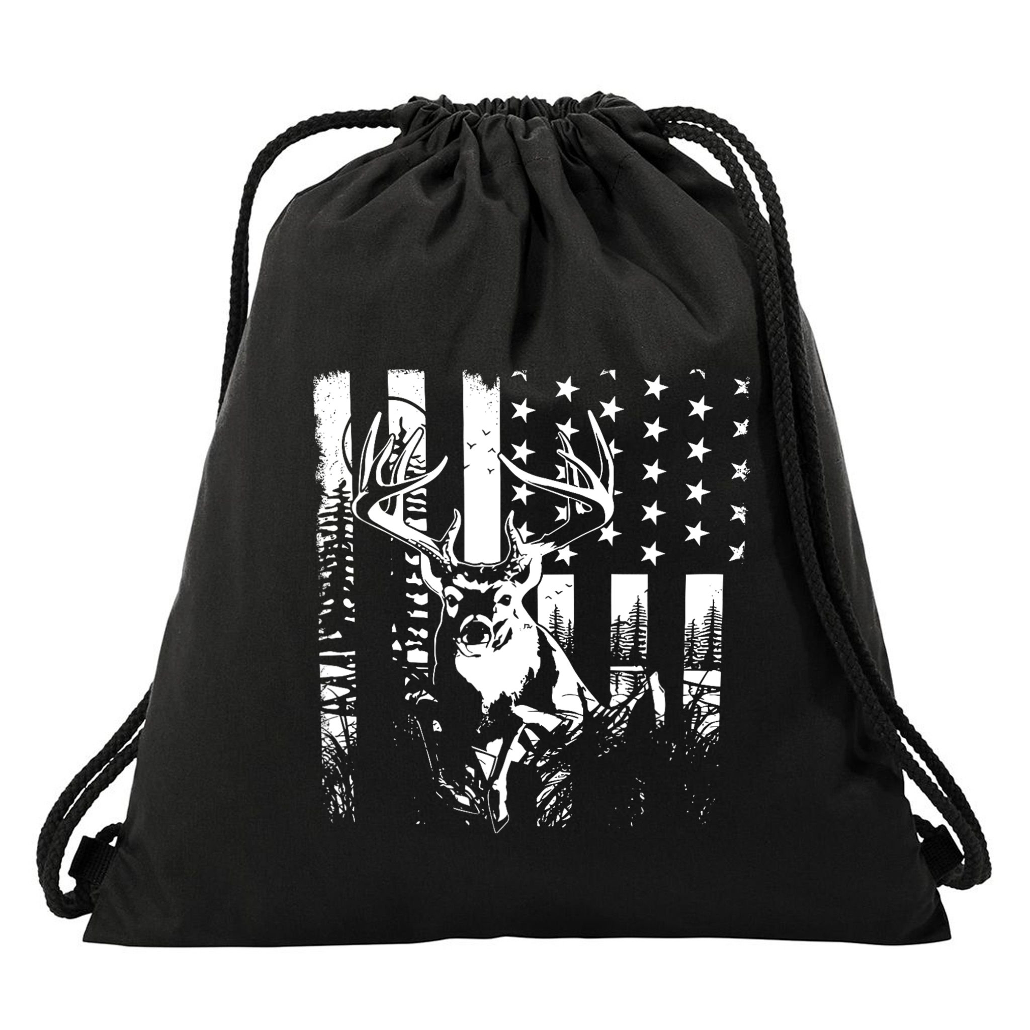 Hunting Us Flag Deer Elk Buck Camoflage Hunter Dad Gift Drawstring Bag