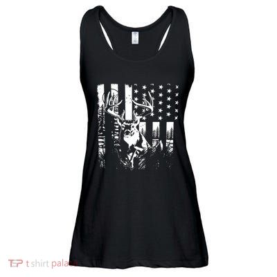 Hunting Us Flag Deer Elk Buck Camoflage Hunter Dad Gift Ladies Essential Flowy Tank