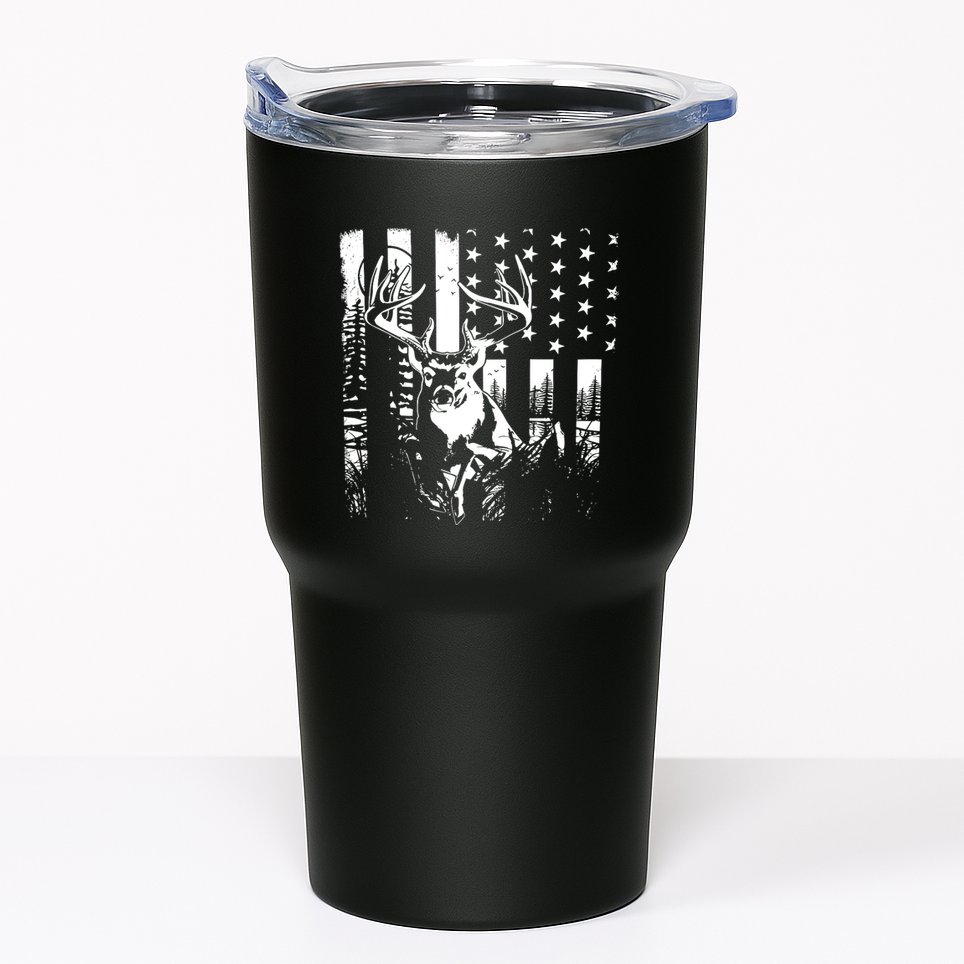 Hunting Us Flag Deer Elk Buck Camoflage Hunter Dad Gift Tumbler