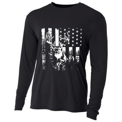 Hunting Us Flag Deer Elk Buck Camoflage Hunter Dad Gift Cooling Performance Long Sleeve Crew
