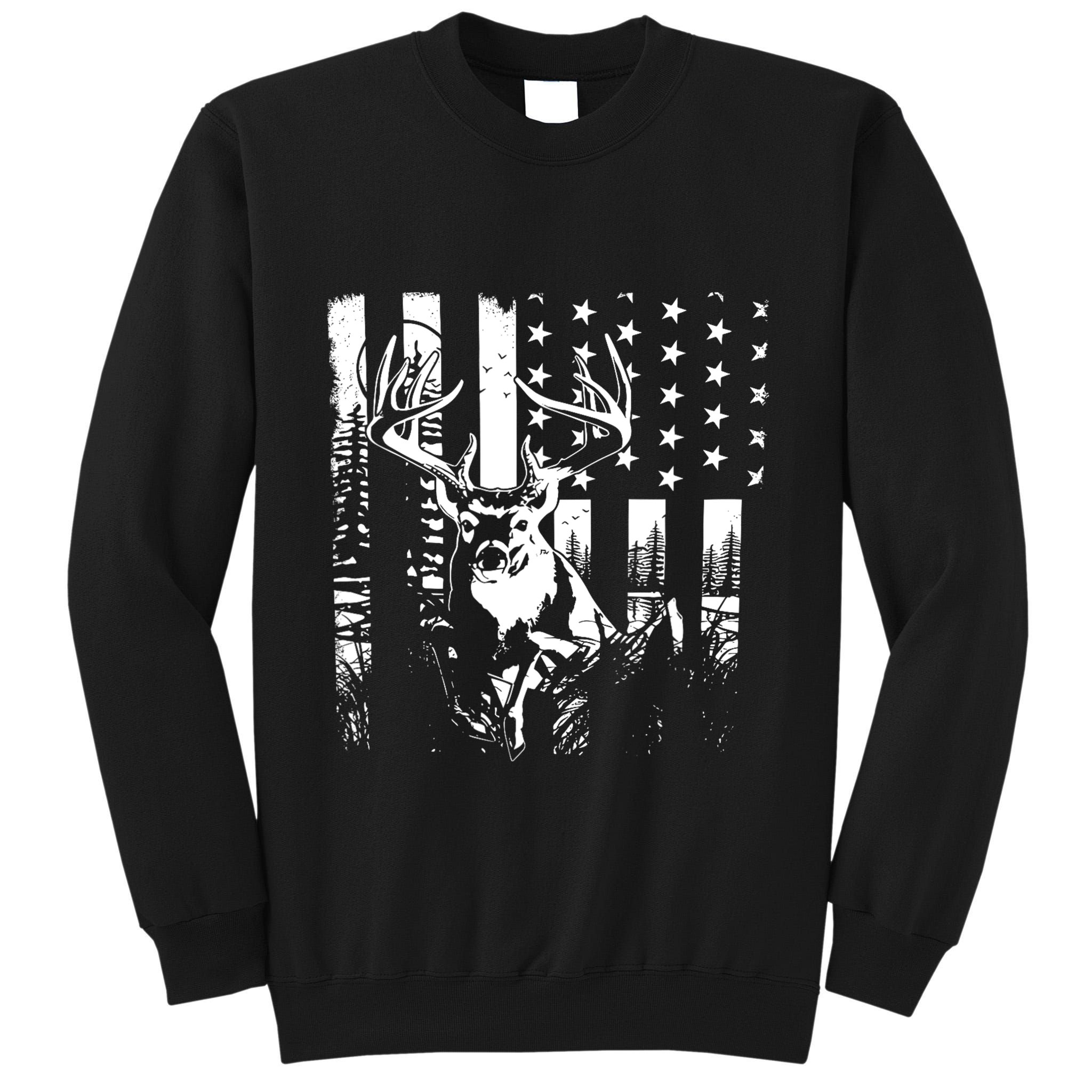 Hunting Us Flag Deer Elk Buck Camoflage Hunter Dad Gift Tall Sweatshirt