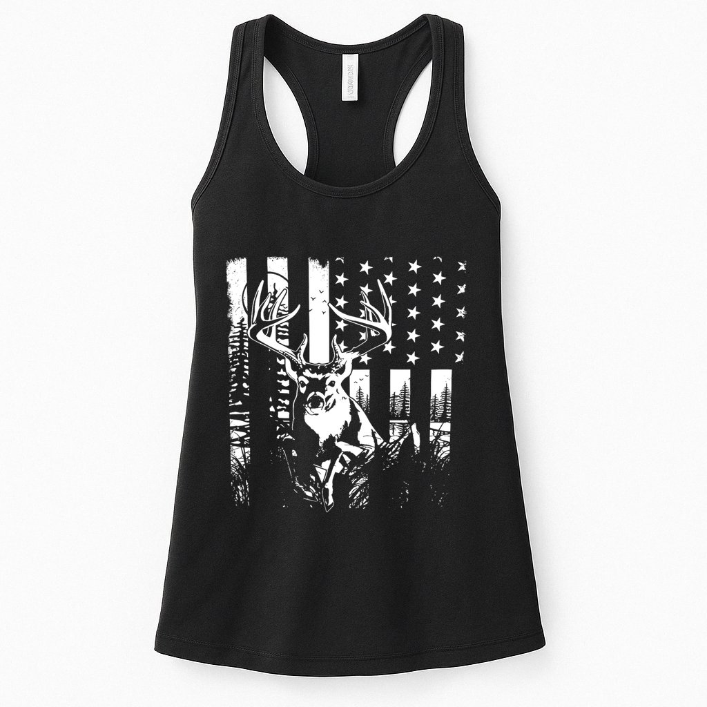 Hunting Us Flag Deer Elk Buck Camoflage Hunter Dad Gift Womens Tank Top