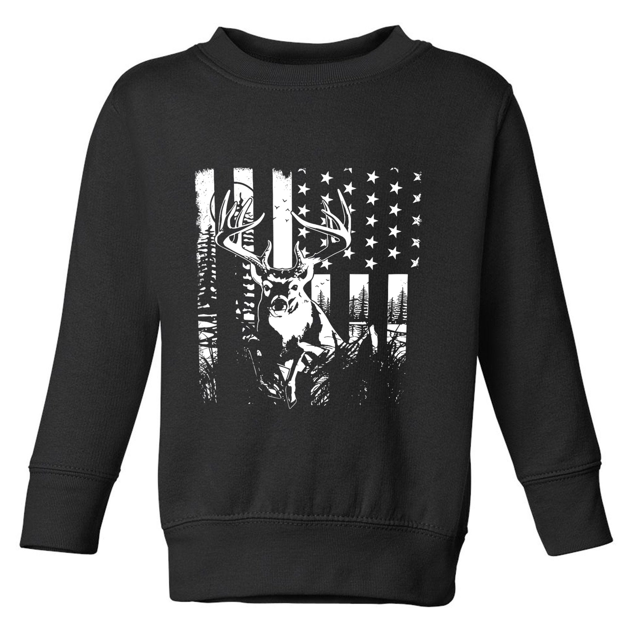 Hunting Us Flag Deer Elk Buck Camoflage Hunter Dad Gift Toddler Sweatshirt