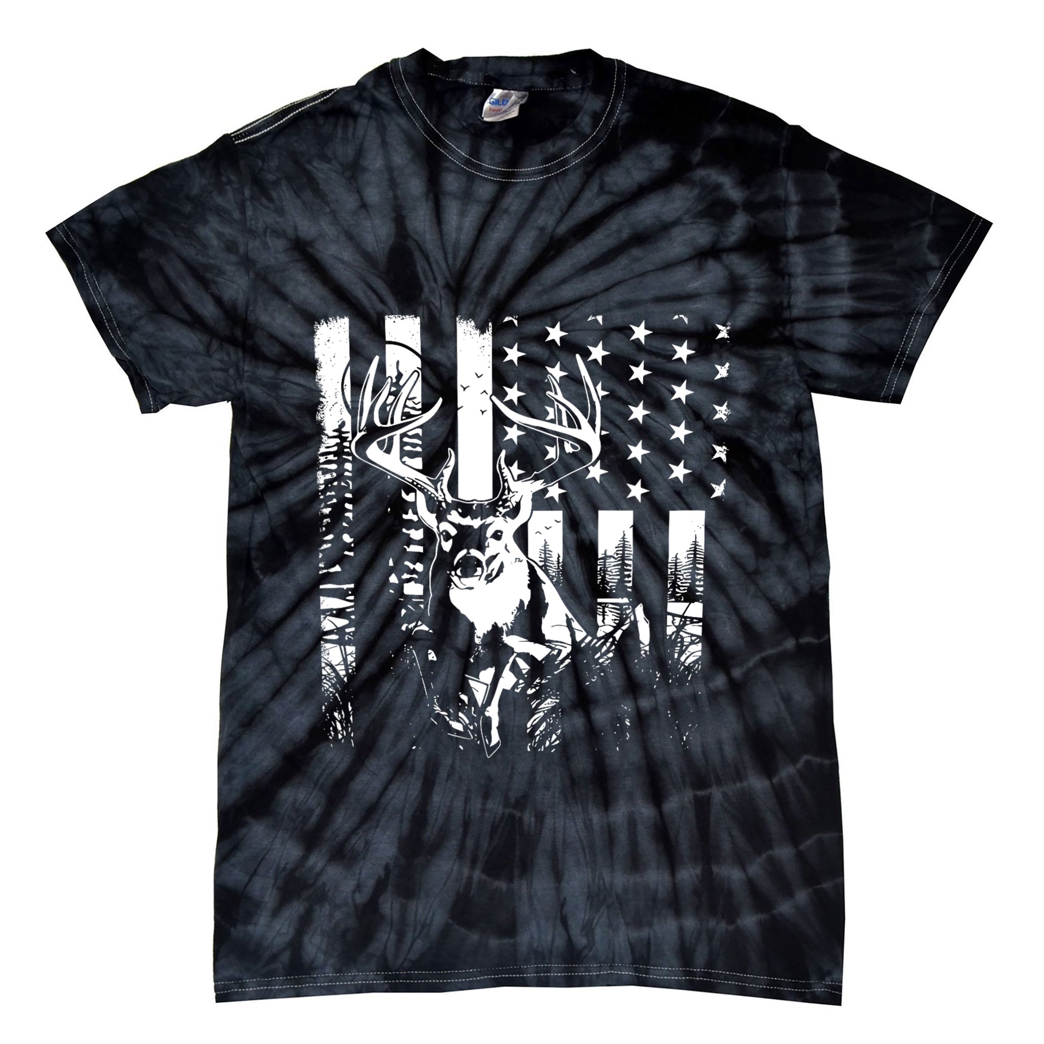 Hunting Us Flag Deer Elk Buck Camoflage Hunter Dad Gift Tie-Dye T-Shirt
