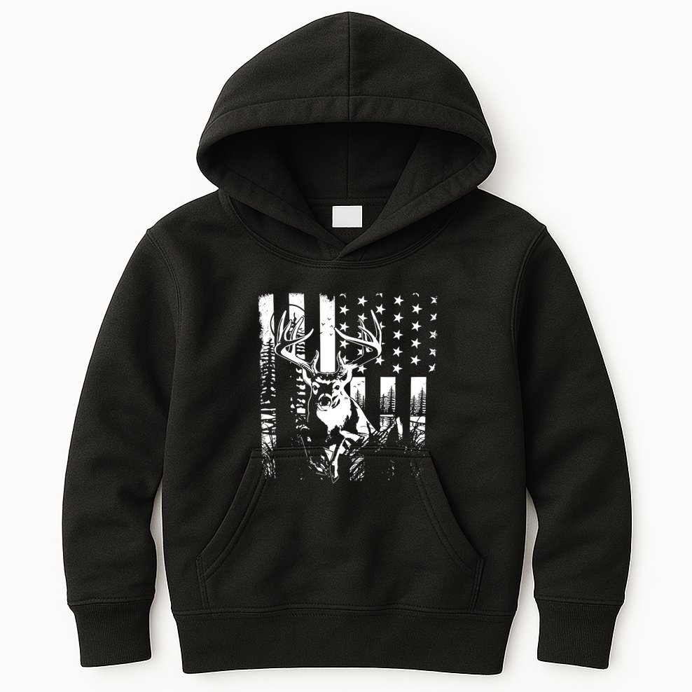 Hunting Us Flag Deer Elk Buck Camoflage Hunter Dad Gift Kids Hoodie