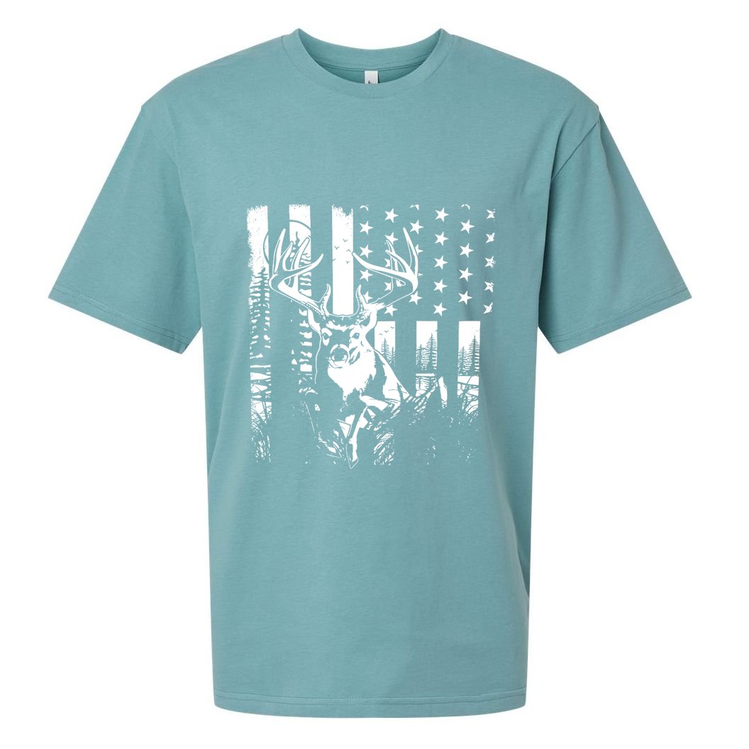 Hunting Us Flag Deer Elk Buck Camoflage Hunter Dad Gift Sueded Cloud Jersey T-Shirt
