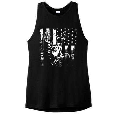 Hunting US Flag Deer Elk Buck Camoflage Hunter Dad Gift Ladies PosiCharge Tri-Blend Wicking Tank