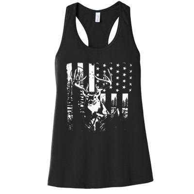 Hunting US Flag Deer Elk Buck Camoflage Hunter Dad Gift Women's Racerback Tank