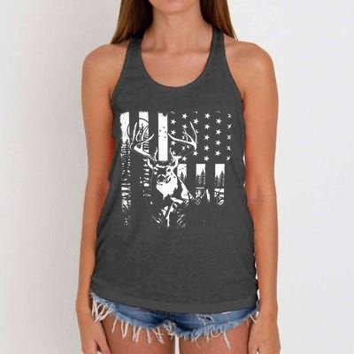 Hunting US Flag Deer Elk Buck Camoflage Hunter Dad Gift Women's Knotted Racerback Tank