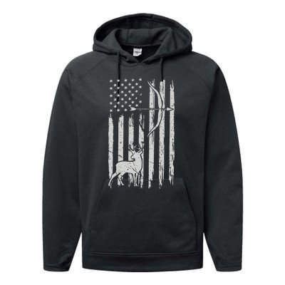 Hunter Usa Flag Hunting Deer Hunt Compound Bow Performance Fleece Hoodie