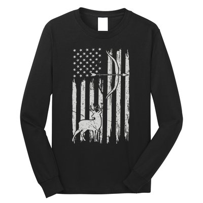 Hunter Usa Flag Hunting Deer Hunt Compound Bow Long Sleeve Shirt