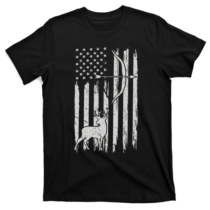 Hunter Usa Flag Hunting Deer Hunt Compound Bow T-Shirt