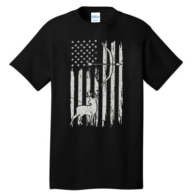 Hunter Usa Flag Hunting Deer Hunt Compound Bow Tall T-Shirt