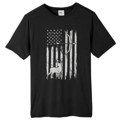 Hunter Usa Flag Hunting Deer Hunt Compound Bow Tall Fusion ChromaSoft Performance T-Shirt