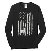 Hunter Usa Flag Hunting Deer Hunt Compound Bow Tall Long Sleeve T-Shirt