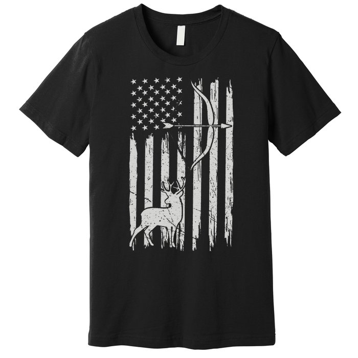 Hunter Usa Flag Hunting Deer Hunt Compound Bow Premium T-Shirt