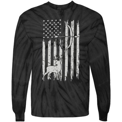 Hunter Usa Flag Hunting Deer Hunt Compound Bow Tie-Dye Long Sleeve Shirt