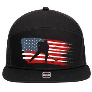 Hockey USA Flag American Flag Patriotic Ice Hockey 7 Panel Mesh Trucker Snapback Hat