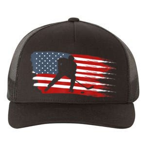 Hockey USA Flag American Flag Patriotic Ice Hockey Yupoong Adult 5-Panel Trucker Hat