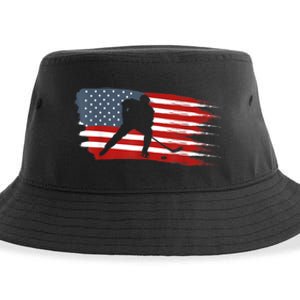 Hockey USA Flag American Flag Patriotic Ice Hockey Sustainable Bucket Hat